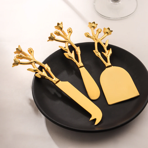 Stainless Steel & Brass <b>Cheese</b> <b>Set</b> Kitchen Accessories <b>Cheese</b> <b>Sets</b> Spreader Knives <b>Set</b> with Brass Handle Used - Product Image 2