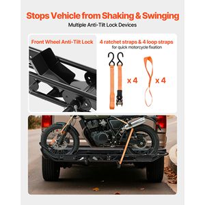 Portamoto da Gancio Traino in Acciaio Rinforzato, Capacità 227 kg, con Dispositivo Antiribaltamento e Cinghie Stabilizzatrici per Scooter - Product Image 4