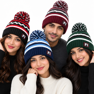 Bonnet unisexe haut de gamme en tricot à motif avec pompon, logo en caoutchouc personnalisé, bonnet d'hiver chaud à revers plié, chapeau tendance, fournisseur B2B en gros aux États-Unis - Product Image 5