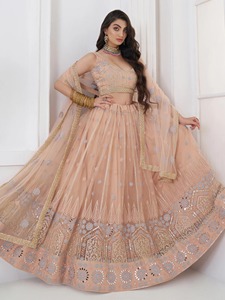 Embroidered Net <b>Lehenga</b> Choli Dupatta Set Floral Zari Sequence Wedding Party Outfit for <b>Women</b> - Product Image 2