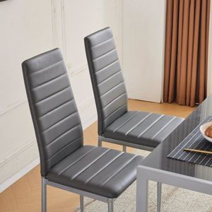 4 sedie da pranzo in PVC grigio N101 con schienale alto, cuciture orizzontali e tubo rotondo - Product Image 5