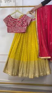 Robe indienne Lehenga Choli en Georgette à sequins or rose, semi-couturée, avec dupatta en tulle, tenue de mariage - Product Image 6