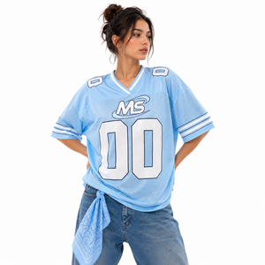 2027 Hot Sale Custom Printed V-Neck <b>Mesh</b> Football Jersey <b>Short</b> Sleeve Relaxed Fit Number Graphic Striped Sleeves Eco-Friendly - Product Image 1
