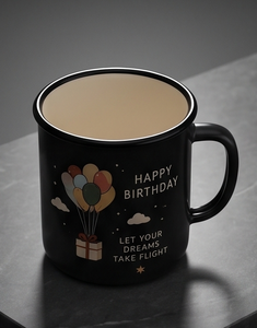 Custom Black Outdoor <b>Camping</b> Iron Enamel <b>Mug</b> with Birthday Balloons Graphic Lightweight Shatterproof Metal Coffee Cup - Product Image 2