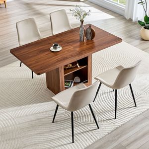 Set Tavolo da Pranzo Allungabile 59-71 Pollici con Sedie, Tavolo in MDF Noce con 4 Sedie in PU Artificiale Grigio Caldo per Sala da Pranzo - Product Image 2
