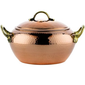 Hand Hammered Pure Copper Casserole Pot with Lid Heavy Duty Cooking Handi with Solid Brass Handles Home & Hotel Serving - Product Image 1