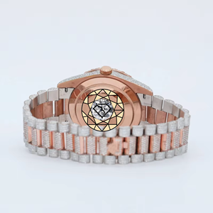 Custom Made Lab Diamond <b>Watch</b> <b>Men</b> Unique Round Green Dial Hiphop Style <b>Solid</b> Rose <b>Gold</b> Plated Full Stone Setting Wrist <b>Watch</b> - Product Image 3