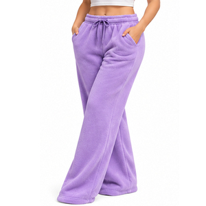 <b>Womens</b> Casual <b>Fleece</b> Flared <b>Trousers</b> Wide Leg Sweatpants Custom Winter Apparel Manufacturer Wholesale OEM ODM Private Label - Product Image 1