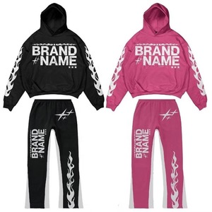Conjunto de Sudadera con Capucha y Pantalones Deportivos con Estampado Personalizado, 100% Algodón Felpa, Hombros Caídos, Unisex, Ropa Deportiva Casual - Product Image 1