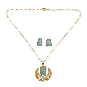Amazonite Necklace & Earring <b>Set</b> 18K Gold Plated Brass Ethnic Geometric Jewelry for <b>Women</b> Engagement Wedding Party <b>Gift</b> - Product Image 2
