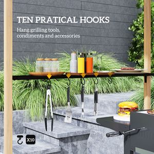 Abri de barbecue à double niveau 8FT X 5FT avec 2 étagères latérales et 10 crochets, auvent et pergola pour patio et jardin - Product Image 6