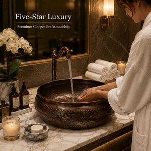 Handcrafted Embossed Copper Vessel Wash <b>Basin</b> <b>Round</b> Luxury Countertop Bathroom Sink Antique Designer <b>Basin</b> for Home Hotel Villa - Product Image 4