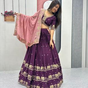 LAHENGA CHOLI DUPATTA, TELA DE SEDA CHINON PURA, TRABAJO DE BORDADO CON HUELLAS DE HUELLAS DE SEDA - Product Image 1