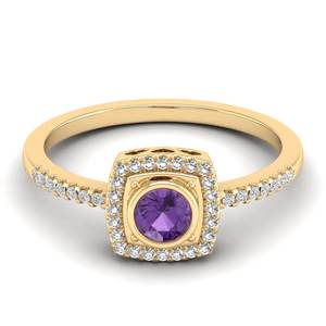 Bague de luxe REYES en or massif 14 carats avec améthyste taille brillant rond de 0,25 carat et halo de moissanites – Prix de gros - Product Image 6