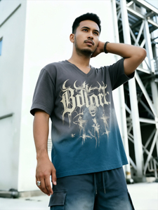 Men's 2 Piece Gradient <b>Gothic</b> Print V Neck T-<b>Shirt</b> & Cargo Shorts Streetwear Casual Tracksuit - Product Image 1