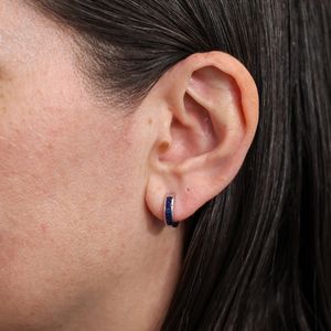 Sapphire Princess Cut Hoop Earrings Channel Set Sapphire <b>Huggies</b> Womens Fine Jewelry Custom Gifts For Her - Product Image 2