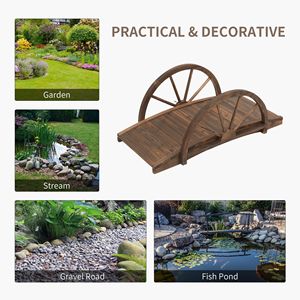Ponte da Giardino in Legno da 1m (3.3ft) con Ringhiera a Mezza Ruota, Costruzione Solida in Abete, Legno Tinto per Paesaggistica e Terrazze - Product Image 6