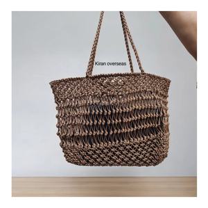 Bolso de cuero/ganchillo tejido marrón oscuro hecho a medida | Bolso grande con cierre de cremallera para mujeres y hombres | Proveedores de Venta caliente - Product Image 3