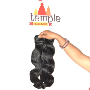 Extensions de cheveux naturels indiens Remy Body Wave, cuticules alignées, qualité Temple, simples ou doubles, pour pose adhésive noire naturelle - Product Image 3