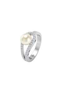 Pearl and <b>Cz</b> <b>Ring</b> in 92.5 Sterling Silver KLSR-11702 - Product Image 2