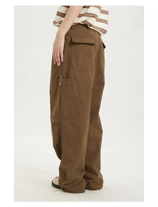 Pantalones Cargo de Pierna Ancha para Hombre, Cintura Elástica, Múltiples Bolsillos, Transpirables, Estilo Ropa de Trabajo, Material de Lona, Temporada de Otoño - Product Image 3