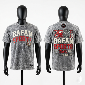 เสื้อยืดผู้ชายผ้าคอตตอนย้อมสีแบบแอซิดวอช 180 GSM พรีเมียม สีเทา ลายสกรีนโลโก้สไตล์วินเทจ เสื้อยืดผ้าฝ้าย 100% ทรงหลวมสำหรับผู้ชาย พิมพ์ลาย - Product Image 5