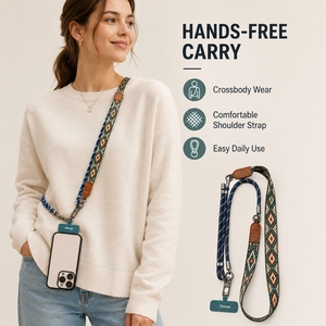 Cinghia a tracolla regolabile in jacquard dal design personalizzato, cordino retrò in tessuto, robusti accessori in metallo, per cellulare a mani libere - Product Image 4