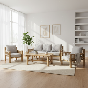 Sillón Moderno con Detalles de Bambú, Minimalista y Ecológico, Silla de Comedor con Cojín de Poliéster y Funda Extraíble, Muebles de Patio para Exteriores - Product Image 2
