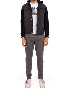 Veste en jean vintage de haute qualité, délavée à l'acide, avec col montant, fermeture éclair, effet usé, logo personnalisé, pour hommes - Product Image 4