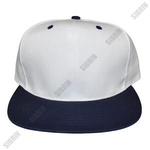 SIBRIN Custom Logo Unisex 6-Panel Baseball <b>Cap</b> White Navy Blue Color Cotton Twill Fabric Premium Baseball <b>Hat</b> <b>Flat</b> Brim Snapback - Product Image 1
