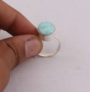 Natural Larimar <b>Ring</b> 925 Sterling <b>Silver</b> Jewelry Ocean Blue Gemstone <b>Ring</b> Vintage Style Caribbean Larimar <b>Statement</b> <b>Ring</b> For Her - Product Image 2