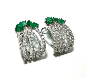 Natural Green Onyx White Zircon Gemstone Bohemian <b>Hoop</b> <b>Earrings</b> 925 Sterling <b>Silver</b> Handmade Certified Statement Women's Elegant - Product Image 3