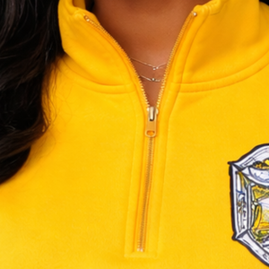 Sweat-shirt à col zippé Sigma Gamma Rho pour femme, broderie lettres grecques dorées, haut décontracté et sportif de qualité supérieure - Product Image 4