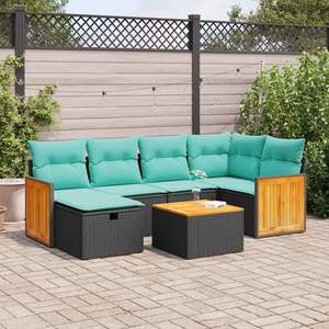 Set Divano da Esterno a 7 Pezzi in Polyrattan Nero con Cuscini - Elegante Arredamento da Giardino - Product Image 1