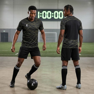 Wholesale Custom Sublimation Black Gold Soccer Uniform Set Quick Dry Breathable <b>Men</b> Women Adult Football Jersey Kit With <b>Socks</b> - Product Image 2
