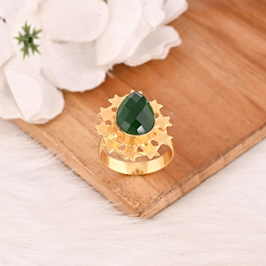 Trendy <b>Adjustable</b> Gold Plated Green Brass Handmade Gemstone <b>Ring</b> for Women - Product Image 4