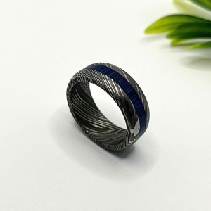 Men's Unique Engagement Damascus Steel Wedding Band 8mm Whiskey Barrel <b>Ring</b> Fashionable Gift for Him - Product Image 4