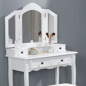 Sanlo White Wooden Vanity <b>Makeup</b> <b>Table</b> and Stool Set - Product Image 5