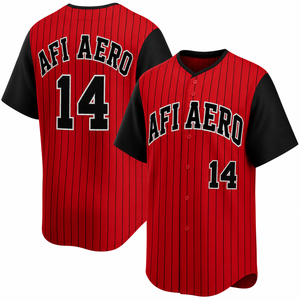 Maillot de baseball rouge et noir à rayures fines, 14, manches courtes, boutons sur le devant, uniforme d'équipe personnalisé, coupe régulière pour adulte - Product Image 1