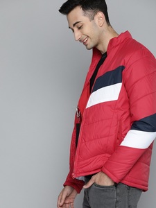 Blouson matelassé pour homme, couleur rouge, col montant, fermeture éclair sur le devant, coupe-vent, vêtement d'hiver décontracté, coupe régulière - Product Image 1