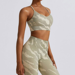 Camouflage Yoga <b>Set</b> Women 2 <b>Piece</b> High Waisted Seamless Sports Bra Leggings Full Length Racerback V Neck Spandex Polyester - Product Image 6