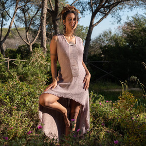 ชุดเดรสโบฮีเมียนผ้าฝ้ายดิบทรงเอไลน์เปิดหลังสไตล์เอิร์ธโทนสำหรับผู้หญิง เหมาะสำหรับงานเทศกาลฤดูร้อน - Product Image 3