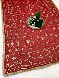 Sari en soie avec broderie dorée pour femmes, tenue de mariage indienne et pakistanaise, robe traditionnelle longue jusqu'au sol - Product Image 3