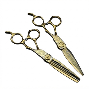 Ciseaux professionnels pour la retouche des cheveux avec finition dorée, personnalisés en acier inoxydable et bord de peigne, pour la coiffure en salon - Product Image 6