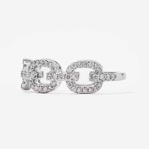 Anillo de Compromiso de Diseño en Oro Blanco de 14K con Diamante Cultivado en Laboratorio de 0.56 Ct, Corte Pavé, Motivo de Eslabones de Media Eternidad, Certificado IGI - Product Image 1