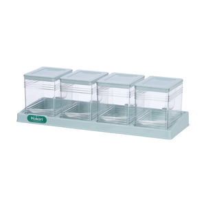 Clear <b>Plastic</b> Rectangle Food Storage Container Set <b>with</b> <b>Lid</b> 4-Piece Spice Organizer Kitchen Pantry <b>Bin</b> - Product Image 3