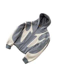 Sweat-shirt à capuche oversize pour homme, style automne, avec fermeture éclair, color block, en molleton bouclette, noir et gris, manches classiques - Product Image 5