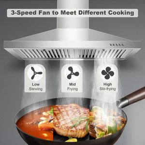 Cappa aspirante da parete da 30 pollici con o senza condotto, con filtri a deflettore in acciaio inossidabile e 3 velocità di ventilazione - Product Image 4