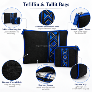 Ensemble de sacs de tefillin et talit de qualité supérieure avec fermeture éclair, protection, artisanat raffiné, tissu durable, design pratique pour 4 personnes - Product Image 6
