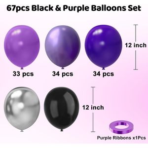 67 Palloncini in Lattice da 12 Pollici Viola, Nero e Argento per Decorazioni di Compleanno, Laurea, Addio al Nubilato e Halloween - Product Image 2